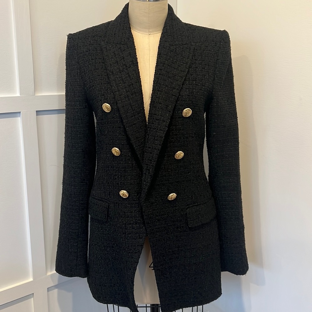 Zara tweed double breasted blazer, black, size XS